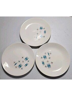 Set of 3 Mount Clemens 1950s MCM Atomic Blue Aqua Small‎ 6" Dessert Side Plates